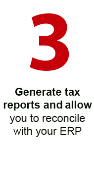 Generate tax reports and allow you to reconcile with your ERP